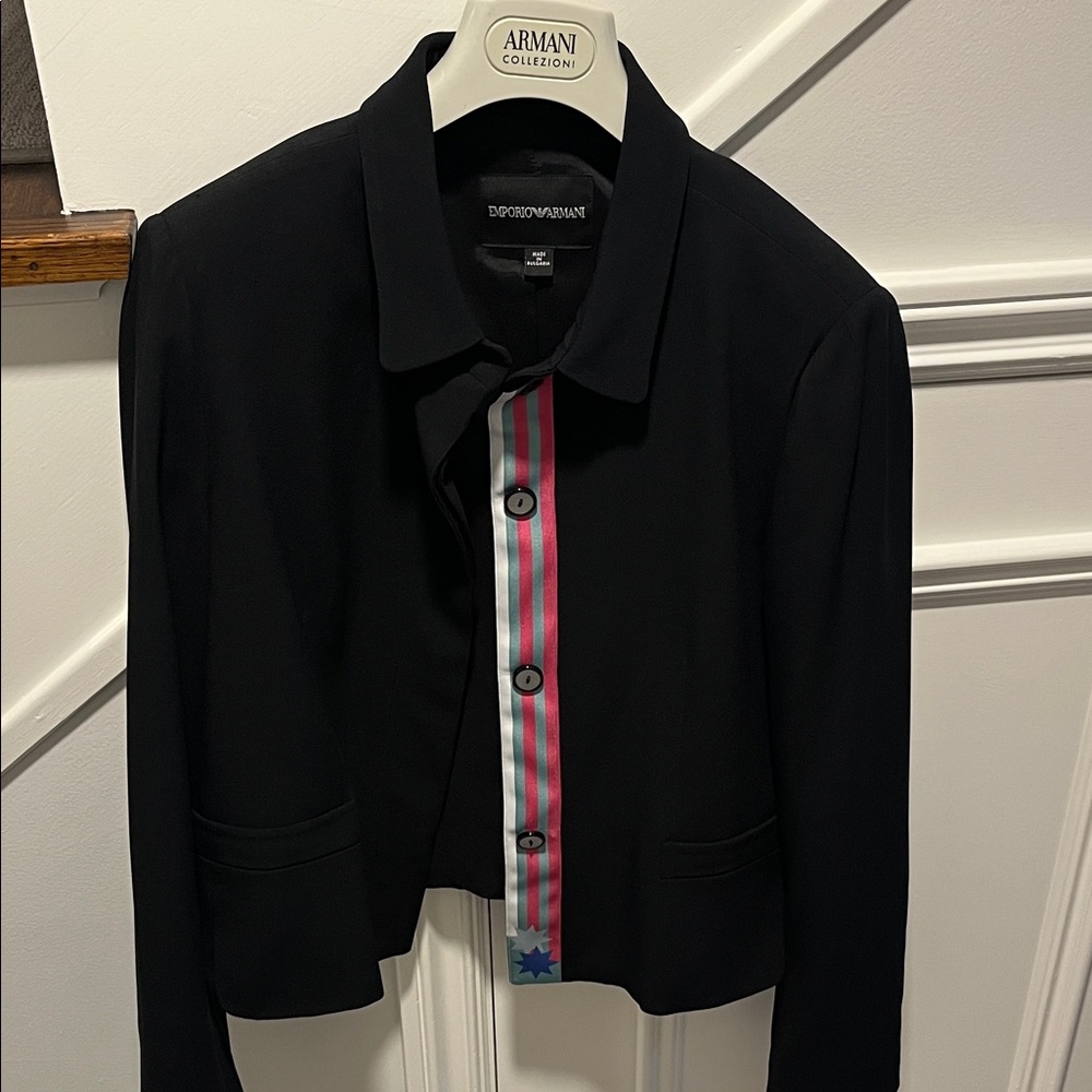 Emporio Armani Black blazer jacket with silk stripe detail
